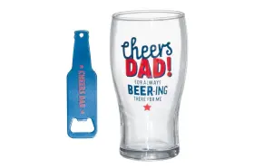 Presentset Ölglas & öppnare - "Cheers Dad!"