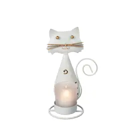 Ljuslykta i hamrad pl&aring;t - Vit katt