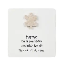Tr&auml;tavla med pusselbit -Mormor