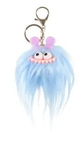 Nyckelring - Pompom-monster (Ljusbl&aring;)