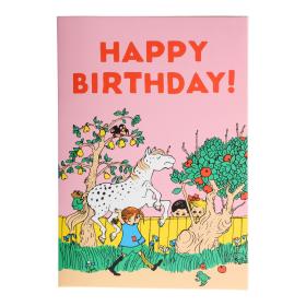 Födelsedagskort "Happy Birthday" - Pippi Långstrump