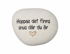 Sten med text "Snus"