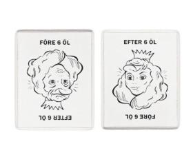 Kylskåpsmagnet -före/efter 6 öl