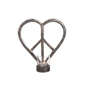 Ljuslykta i hamrad pl&aring;t "Peace" (Hj&auml;rta)