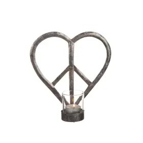 Ljuslykta i hamrad pl&aring;t "Peace" (Hj&auml;rta)