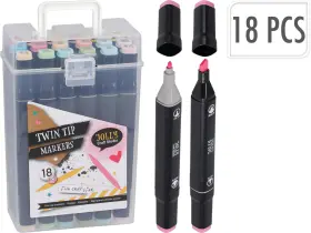 Dubbelsidiga tuschpennor i 18-pack (Pastell)