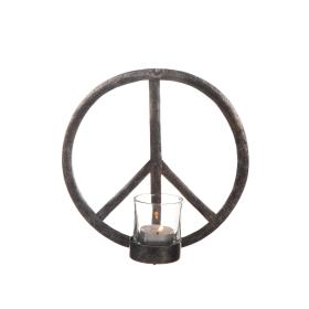 Ljuslykta i hamrad pl&aring;t "Peace" (Rund)