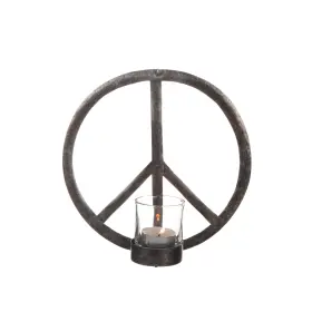 Ljuslykta i hamrad pl&aring;t "Peace" (Rund)