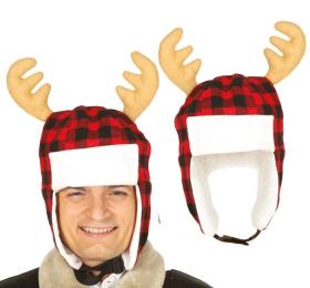 Rutig mössa med renhorn