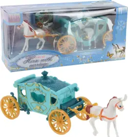 H&auml;st med bl&aring; vagn