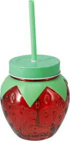 Dricksglas med sugr&ouml;r - Jordgubbe