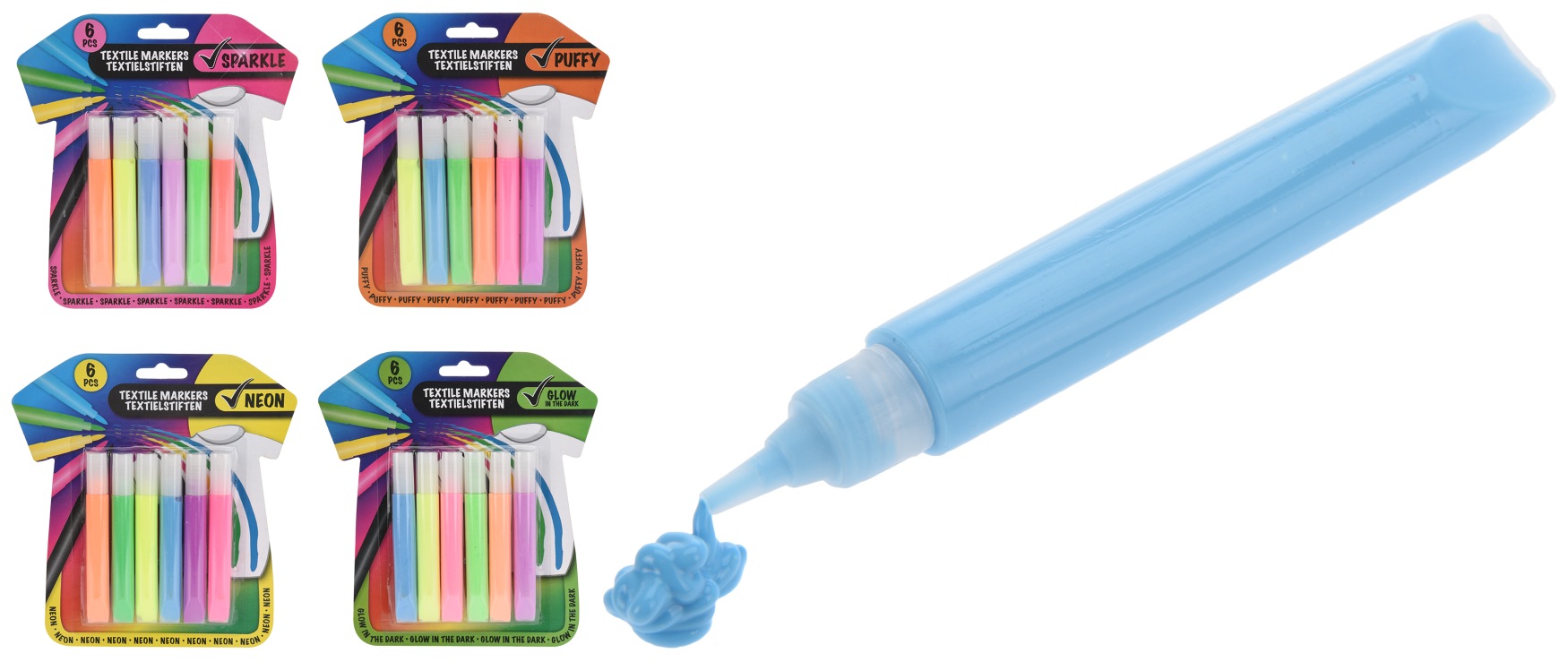 Textilpennor 6-pack (Glow in the dark)