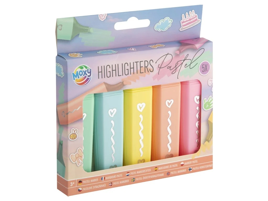 Överstrykningspennor pastell 5-pack