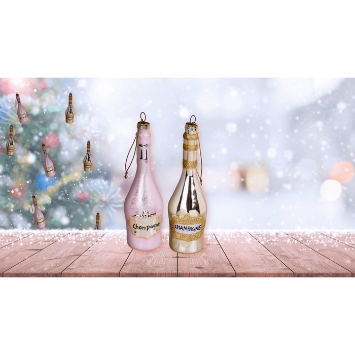 Julgransdekoration -champagneflaska (Rosa)