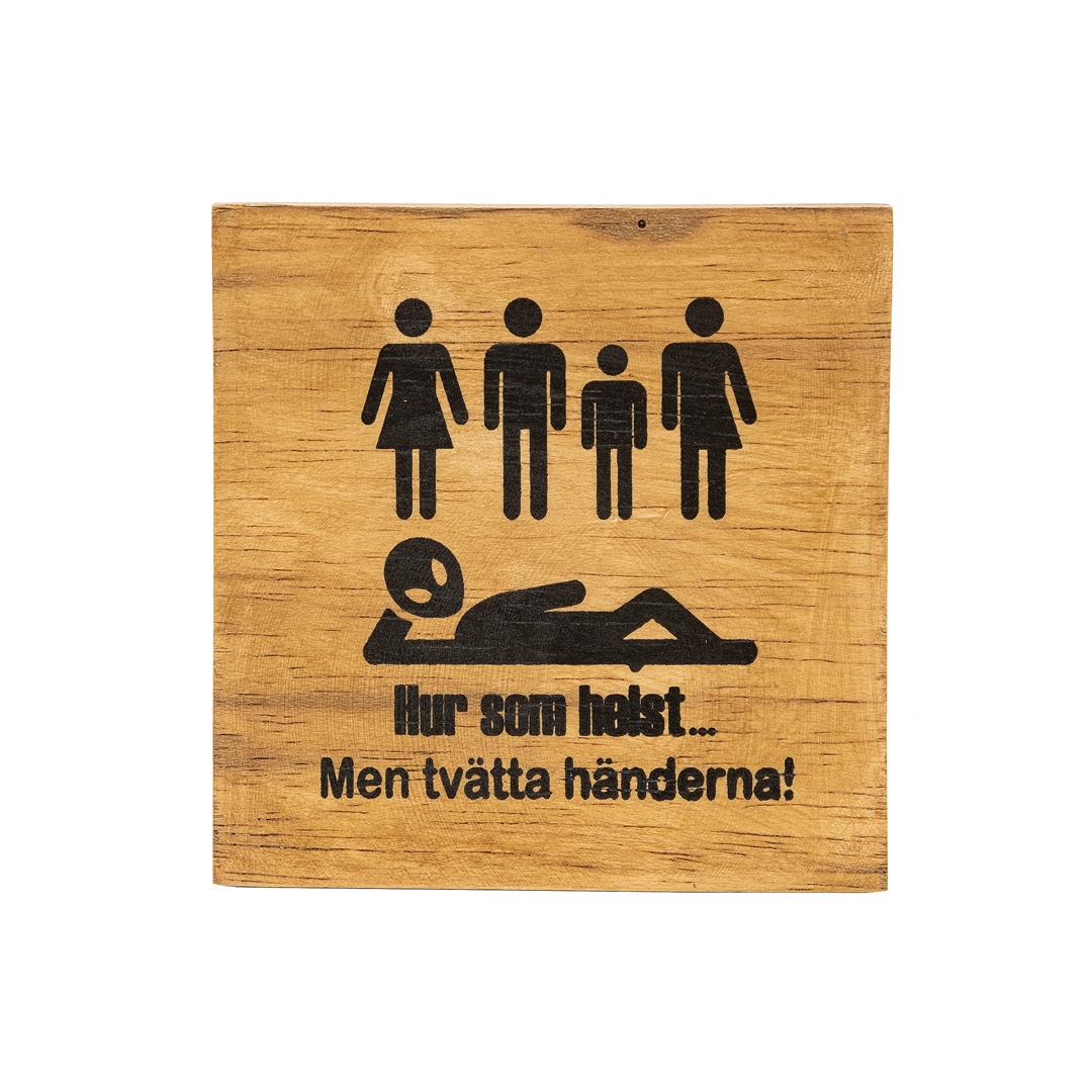 Toalettskylt -Tvätta händerna (träfärgad)