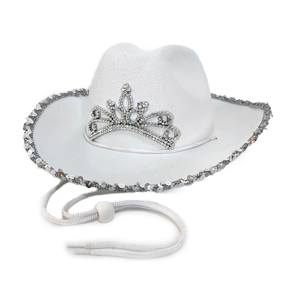 Cowboyhatt med tiara (vit)