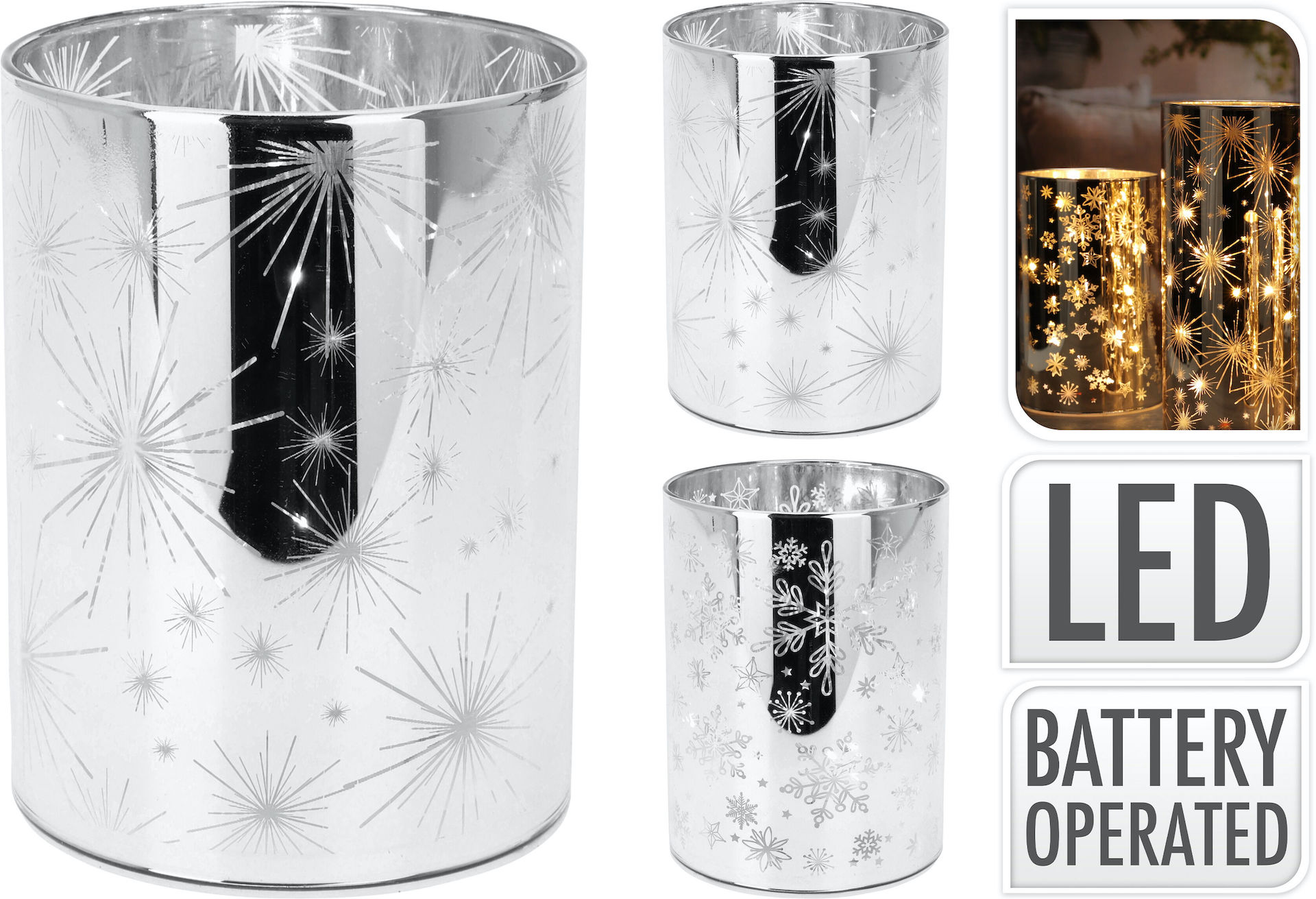 Ljuslykta cylinder med LED (Stjärnor)