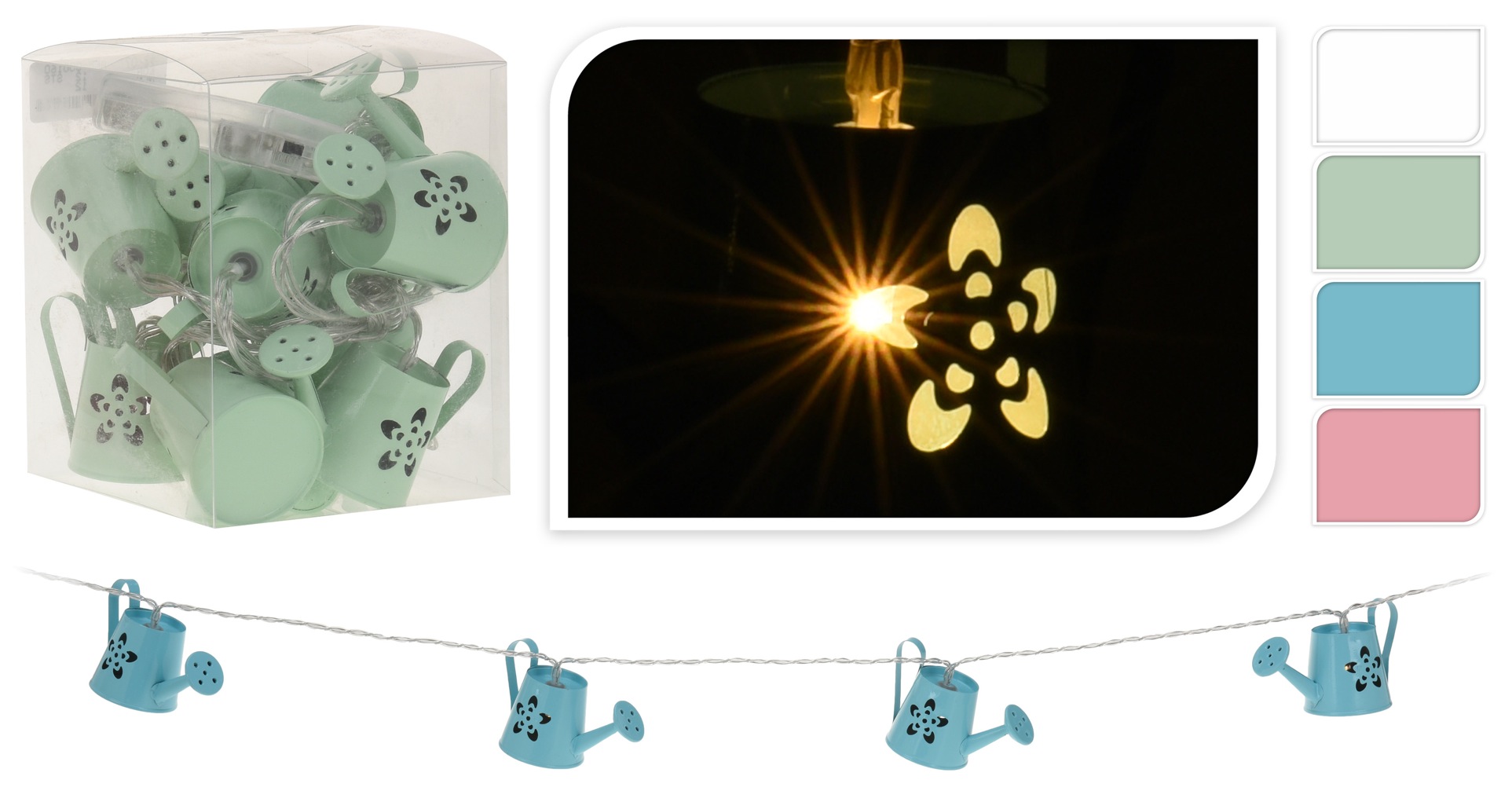 Ljusslinga med 10st LED lampor -Vattenkannor (Vit)