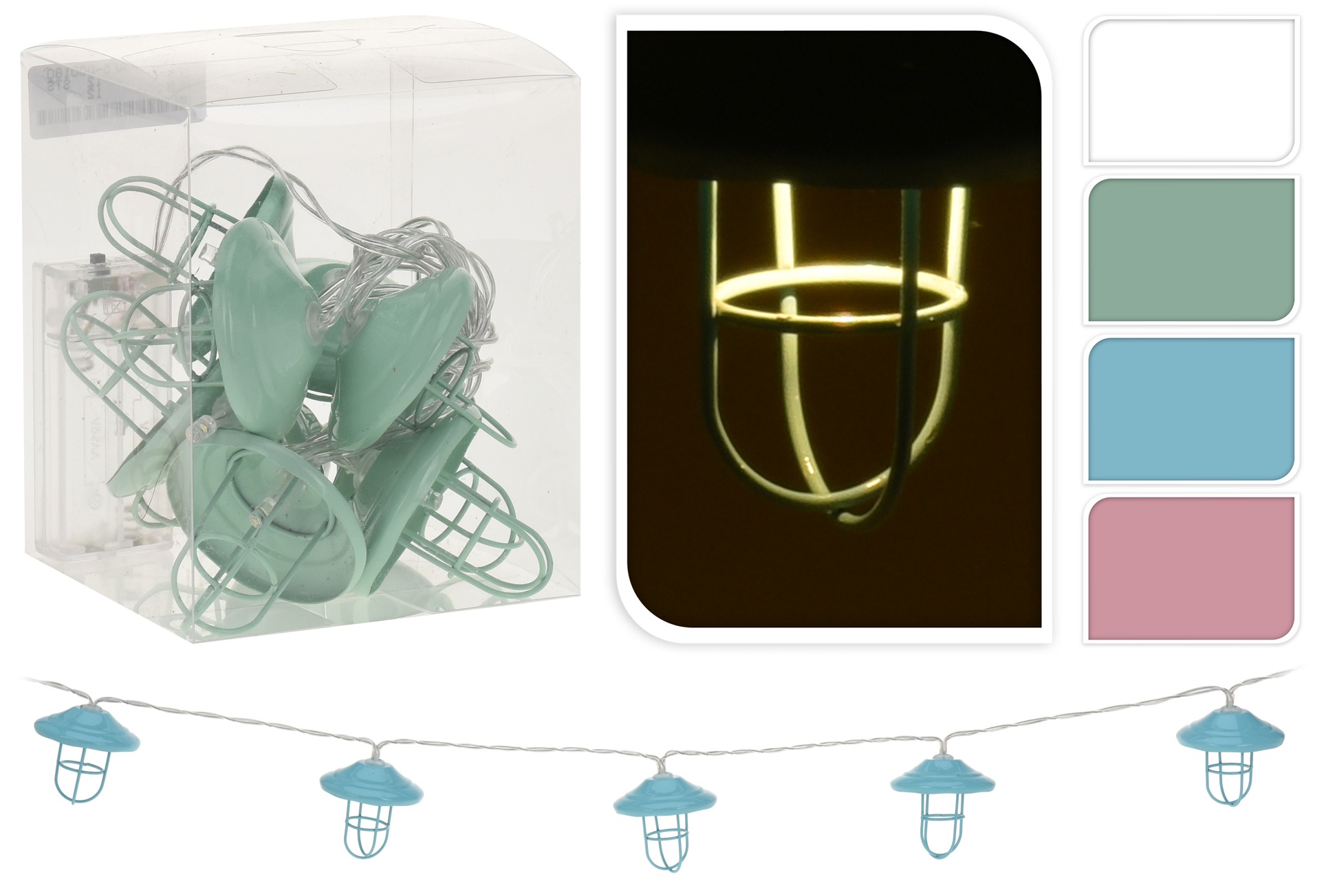 Ljusslinga med 10st LED lampor -lanternor (Turkos)